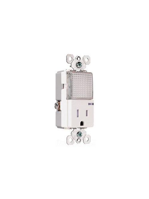 Product image for Pass & Seymour TM8-HWLTRWCC6 15 Amp 125 VAC NEMA 5-15R White Decorator Combination Hallway Light and Receptacle