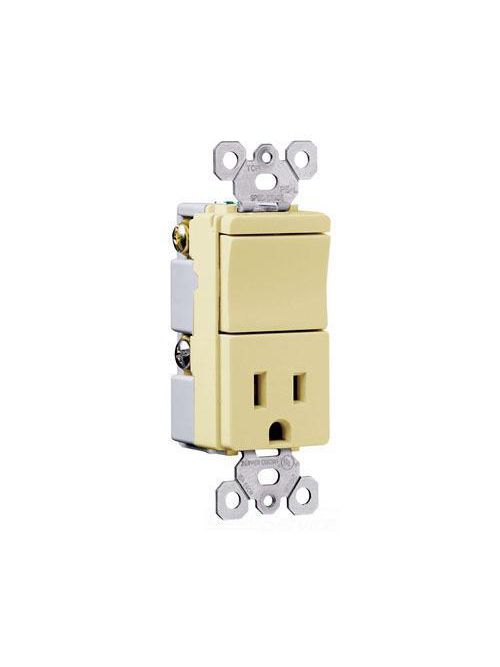 Product image for Pass & Seymour TM818-ICC 15 Amp 120/125 VAC 1-Pole NEMA 5-15R Ivory Decorator Combination Switch/Receptacle