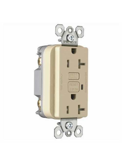 Product image for Pass & Seymour 2095-TRNAI NAFTA-CompliantTradeMaster Spec Grade Tamper-ResistantGFCI Receptacle, 10kA SCCR, 2 pole 3 wire 20A 125V - Ivory