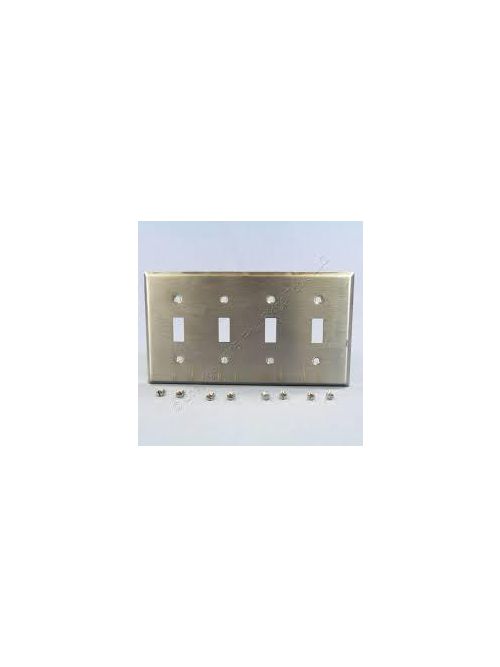 Product image for Eaton Wiring Devices 97074 4-Gang 302/304 Stainless Steel Toggle Switch Wallplate