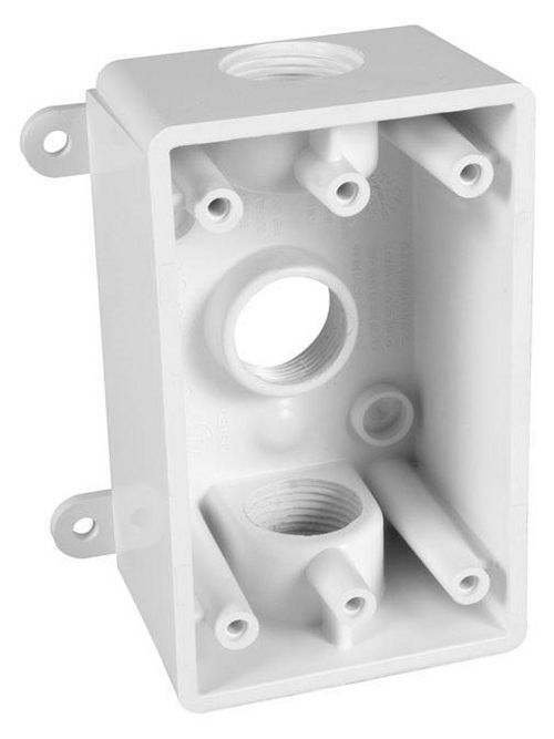 Product image for TayMac Corp PSB37550W 1-Gang 3-Hole White PVC Rectangular Outlet Box