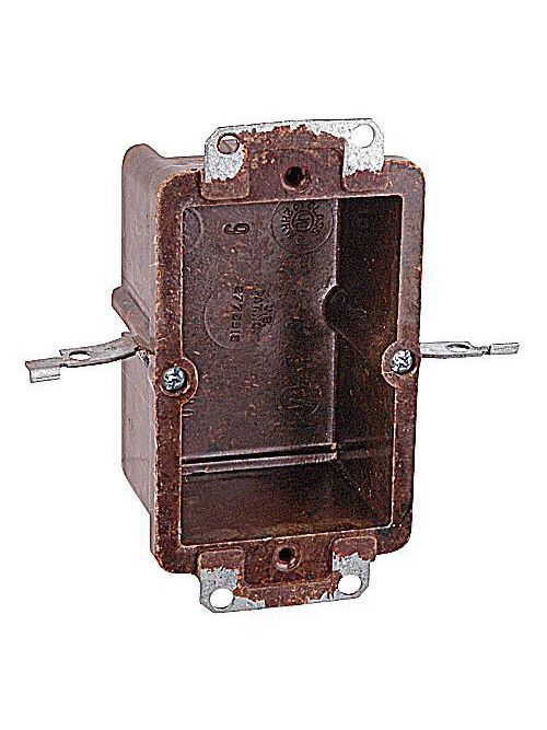 Product image for Thomas & Betts 6020-402 8 Cubic Inch 1-Gang Outlet Box with Ear and Bracket