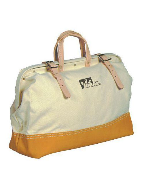 Product image for Ideal Industries 35-302 16 x 16 Inch Reinforced Steel Framework Genuine Leather Handle Canvas Tool Bag