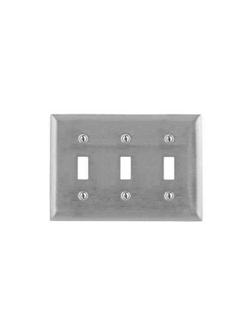 Product image for Hubbell Wiring Devices S3 3-Gang Stainless Steel Switch Plate