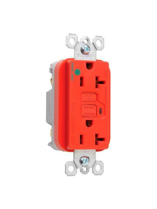 Product image for Pass & Seymour 2095-HGNARED 20 Amp 125 VAC 2-Pole 3-Wire NEMA 5-20R Red Thermoplastic Duplex GFCI Receptacle