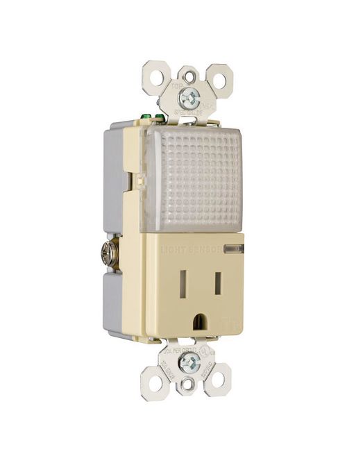 Product image for Pass & Seymour TM8-HWLTRICC 15 Amp 125 VAC NEMA 5-15R Ivory Decorator Combination Hallway Light and Receptacle