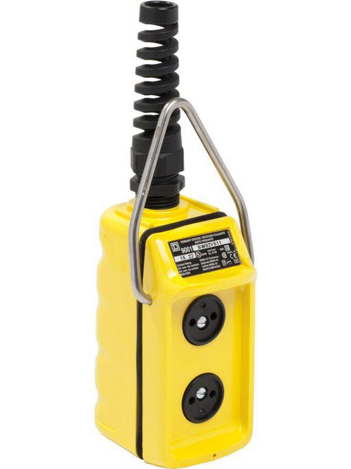 Product image for Square D 9001BW92YS11 600 VAC/VDC 5 Amp 2NO Yellow Thermoplastic NEMA 1/3/3R/4/4X 2-Button 1-Speed Pendant Station