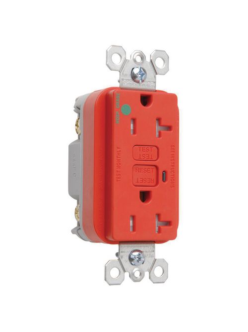 Product image for Pass & Seymour 2095-HGTRRED 20 Amp 125 VAC 2-Pole 3-Wire NEMA 5-20R Red Thermoplastic Duplex Decorator GFCI Receptacle