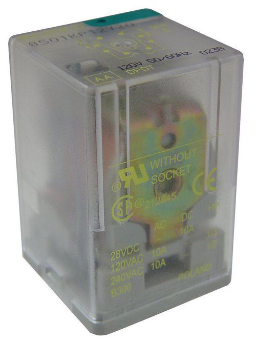 Product image for Square D 8501KP12V20 120 VAC 10 Amp DPDT Socket/Solder Mount AC Operated Plug-In Relay