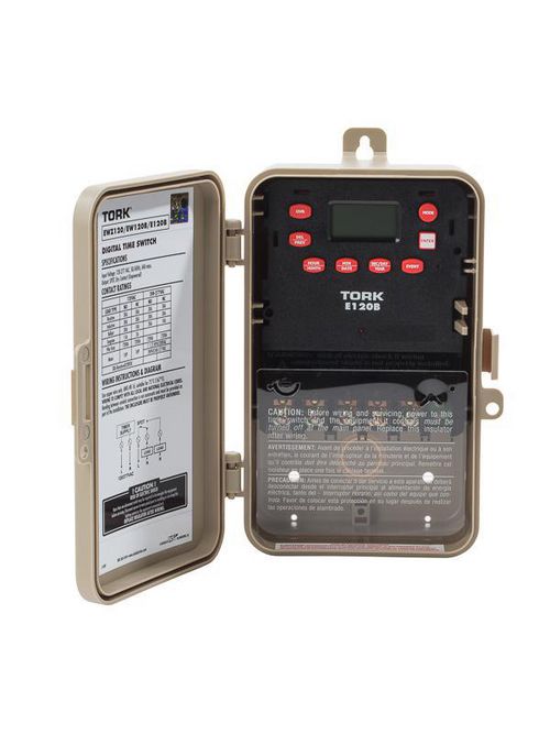 Product image for Tork E120B 120/277 VAC 60 Hz 40 Amp 24 Hour SPDT 1-Channel Digital Time Switch