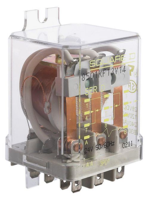Product image for Square D 8501KF13V14 24 VAC 10 Amp 3PDT Flange Mount AC Operated Plug-In Relay
