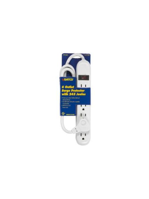 Product image for Satco 91/220 6 Outlet Standard Surge Strip With Flat Plug; 3 Foot Cord; 14/3 SJT; Indoor Use Only; 245 Joules; 15A-125V, 1875W