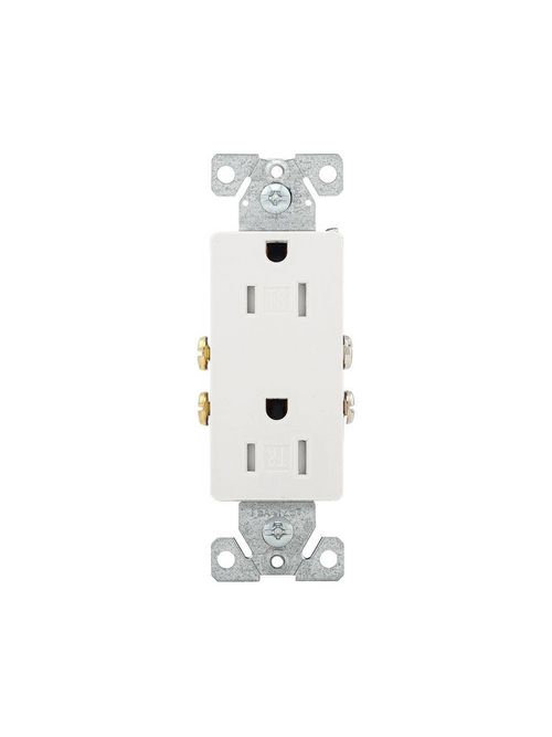 Product image for CWD TR1107W EATON RESIDENTIAL GRADE DECORATOR DUPLEX RECEPTACLE,#14-10 AWG,15A,COMMERCIAL,RESIDENTIAL,FLUS H,125V,SIDE AND PUSH,WHITE,BRASS,IMPACT-RESISTANT THERMOPLASTIC FACE,PVC BODY,5-15R,DUPLEX,SCREW,THERMOPLAST IC,CORE PACK,TAMPER-RESISTANT