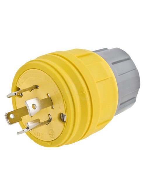 Hubbell Wiring Devices 28W75H 30 Amp 250 Volt 3-Pole 4-Wire NEMA L15-30P Yellow Watertight Locking Plug Hubbell Wiring Devices 28W75H 30 Amp 250 Volt 3-Pole 4-Wire NEMA L15-30P Yellow Watertight Locking Plug