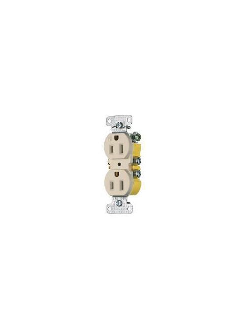 Product image for Hubbell RR15SALTR 15 Amp 125 Volt 2-Pole 3-Wire NEMA 5-15R Almond Duplex Receptacle