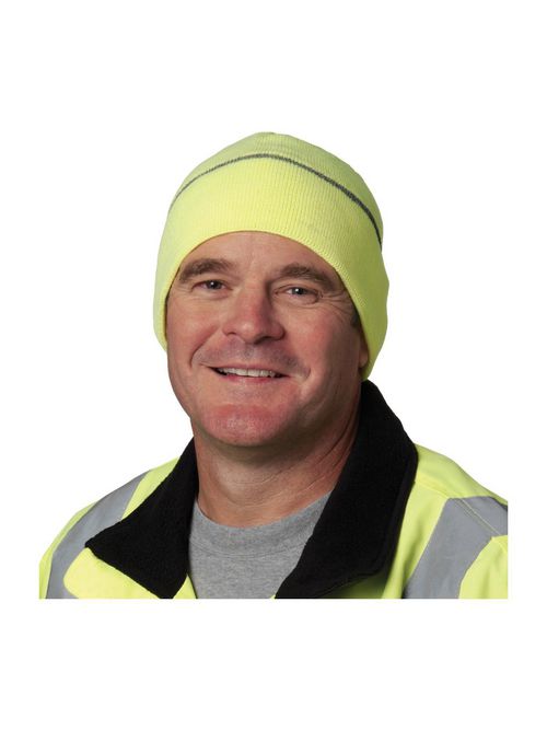 Product image for PIP 360-BEANNIE Lime Yellow Knit Winter Reflective Stripe Beannie Cap
