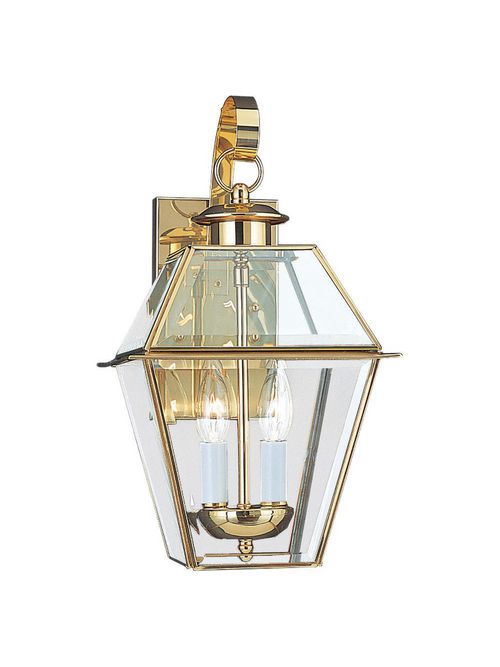 Product image for Sea Gull Lighting 8057-02 2-Lamp 40 W 120 Volt Polished Brass Candelabra Torpedo Wall Lantern