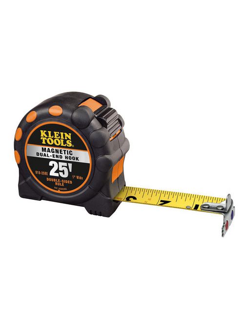 Product image for Klein 918-25RE 25ft 2-Sided Blade Power Return Rule, Magnetic Dual End Hook, 1" Tape