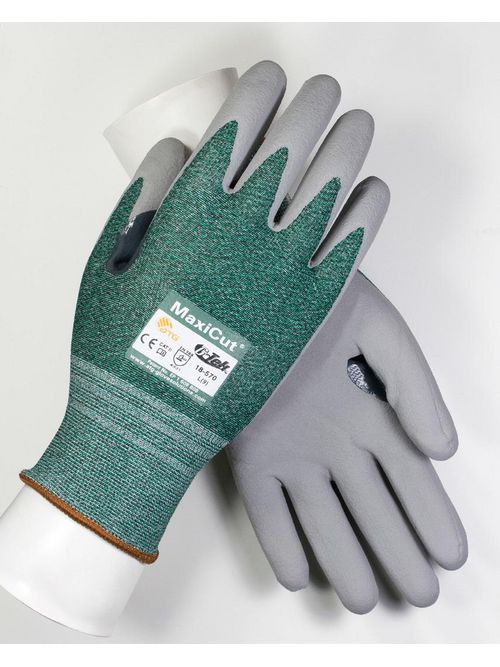 Product image for PIP 18-570/L Large Gray Nitrile Micro Foam Palm and Fingertip Coated Knit Protective Gloves