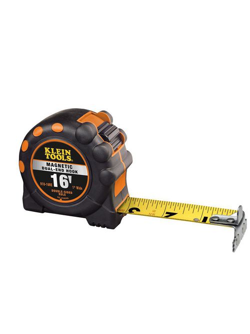 Product image for Klein 918-16RE 16ft 2-Sided Blade Power Return Rule Magnetic Dual End Hook, 1" Tape