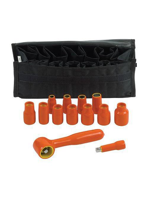 Product image for PIP 9600-10239 12-Piece 3/8 Inch Drive Standard Depth Socket Set with Ratchet 3 and 6 Inch Extension and 3/8 - 7/8 Inch Sockets