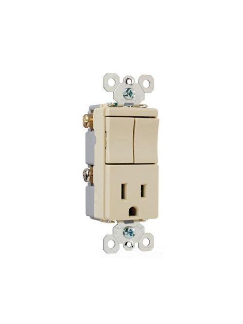 Product image for Pass & Seymour TM8118-ICC 15 Amp 120/125 VAC 1-Pole NEMA 5-15R Ivory Decorator Combination Switch/Receptacle