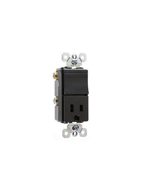 Product image for Pass & Seymour TM838-BKCC 15 Amp 120/125 VAC 3-Way NEMA 5-15R Black Decorator Combination Switch/Receptacle