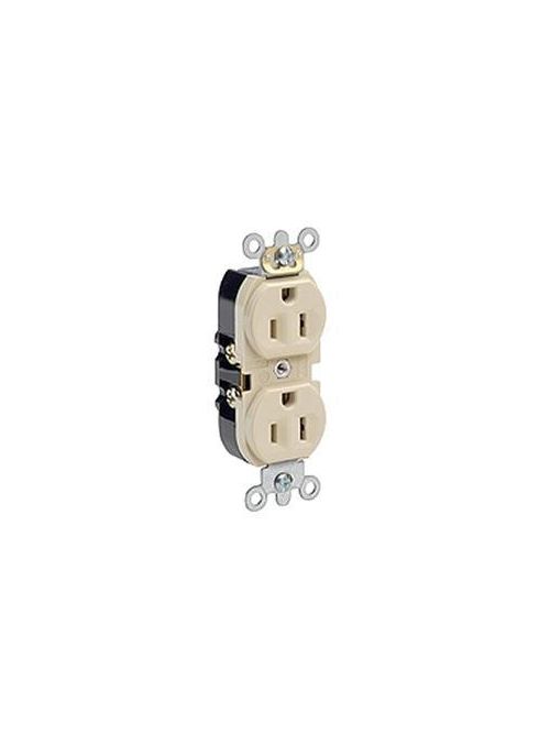 Product image for Hubbell Wiring Devices CR5252I 15 Amp 125 Volt 2-Pole 3-Wire NEMA 5-15R Ivory Straight Blade Duplex Receptacle