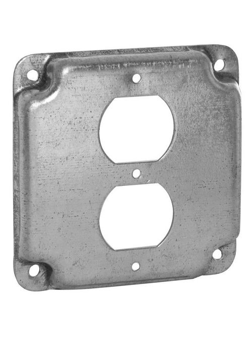 RACO 902 4 Inch 1/2 Inch Raised 5.8 In Pre-Galvanized Steel Duplex Receptacle Crushed Corner Square Box Exposed Work Cover RACO 902 4 Inch 1/2 Inch Raised 5.8 In Pre-Galvanized Steel Duplex Receptacle Crushed Corner Square Box Exposed Work Cover