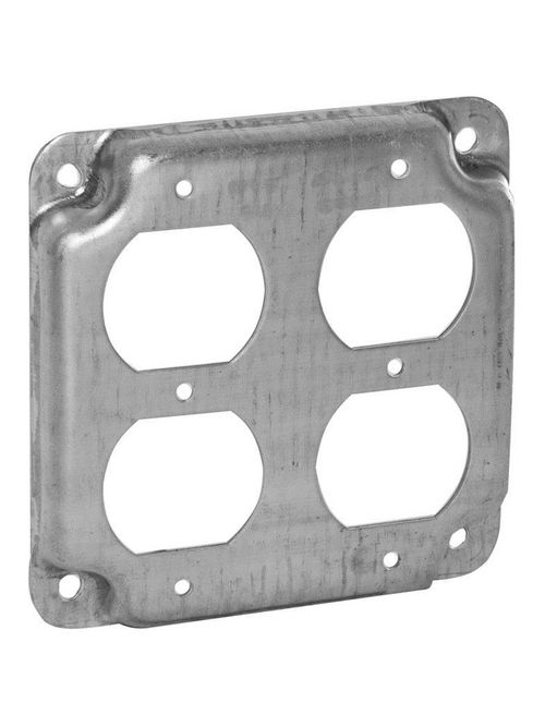 Product image for RACO 907 4 Inch 1/2 Inch Raised 7.3 In. Pre-Galvanized Steel Duplex Receptacle Crushed Corner Square Box Exposed Work Cover