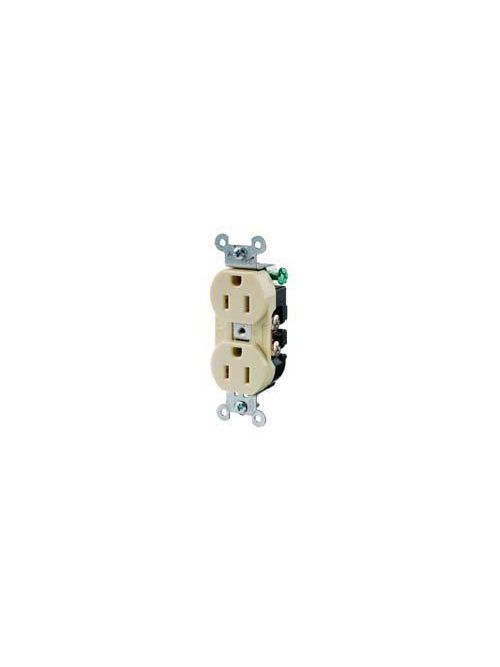 Product image for Hubbell Wiring Devices CR5252W 15 Amp 125 Volt 2-Pole 3-Wire NEMA 5-15R White Straight Blade Duplex Receptacle