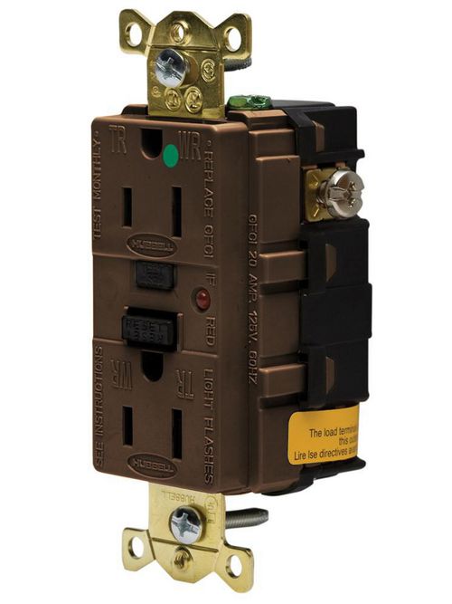 Product image for Hubbell GFR8200TR Receptacle GFCI thermoplastic 2P3W 15A 5-15R brn