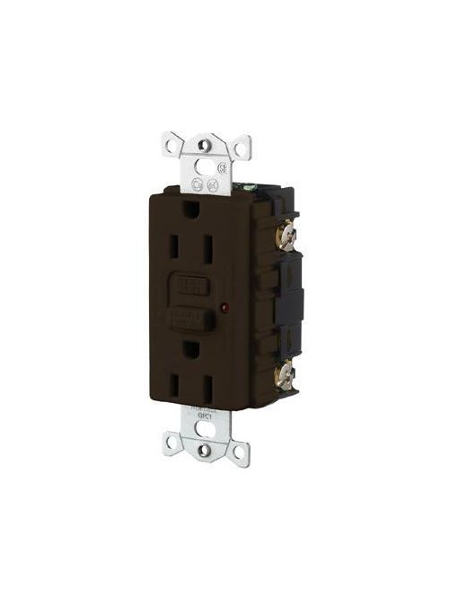 Product image for Hubbell Wiring Devices GFR5252WL 15 Amp 125 Volt 2-Pole 3-Wire NEMA 5-15R White Duplex GFCI Receptacle with LED Indicator
