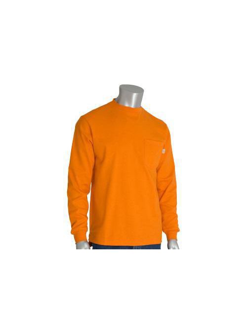 Product image for PIP 385-FRLS-(NV)-XL Extra Large Navy Cotton T-Shirt Garment Long Sleeve Knit Arc Rated Flame Resistant Shirt