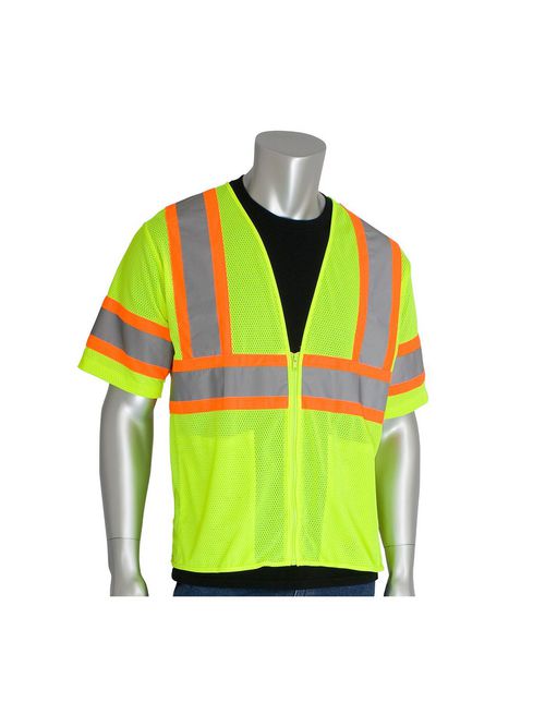 Product image for PIP 303-HSVPLY-2X Double Extra Large Lime Yellow Mesh Fabric Zipper Closure Everyday Value Safety Vest