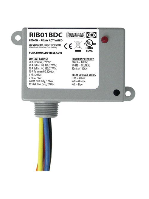 Product image for Functional Devices, Inc. RIB01BDC SPDT 120 VAC 20 Amp Class 2 Dry Contact Input Relay