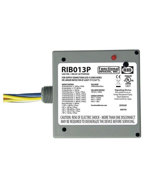 Product image for Functional Devices, Inc. RIB013P 3PST 120 VAC 20 Amp NO Relay
