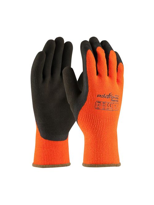 Product image for PIP 41-1400/S POWERGRAB THERMO, HI-VIS ORANGE ACRYLIC TERRY SHELL, BROWN MICROFINISH GRIPPURCHASED PER DOZEN