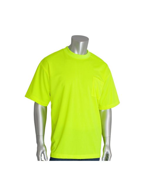 Product image for PIP 310-CNTSNLY-L NON-ANSI CREW NECK WICKING POLYESTER T-SHIRT, 1 POCKET, LIME YELLOW