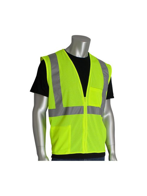 Product image for PIP 302-0702Z-LY/L CLASS 2 MESH VEST 2 POCKETS ZIPPER CLOSURE 2IN. TAPE LY