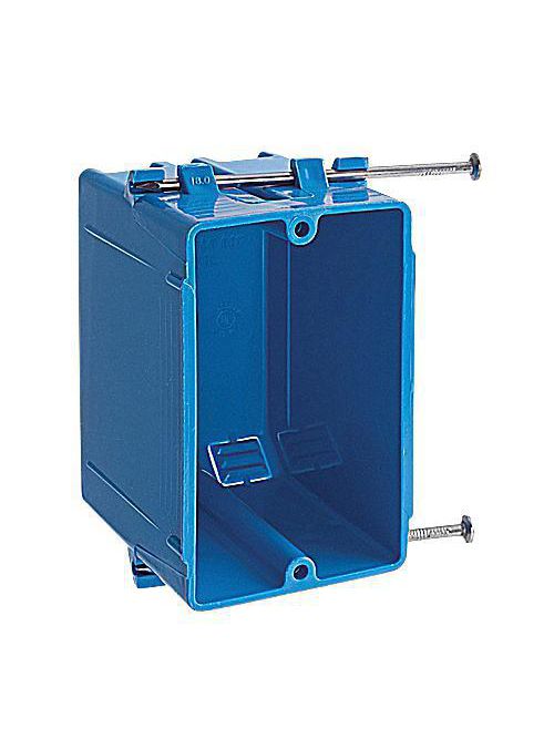 Carlon B118A 1-Gang Blue PVC Nail-On Wall Box with Captive Nails, 18 cu