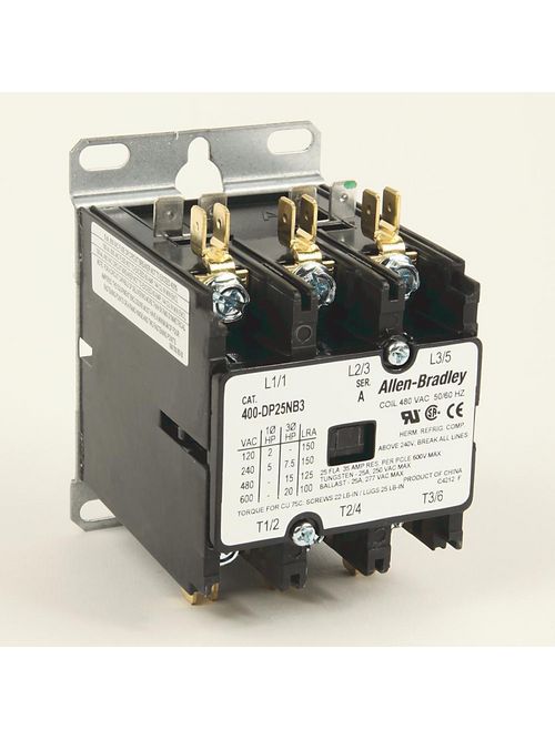 Allen-Bradley 400-DP25ND4 25 Amp 4-Pole 120 VAC Definite Purpose Contactor Allen-Bradley 400-DP25ND4 25 Amp 4-Pole 120 VAC Definite Purpose Contactor