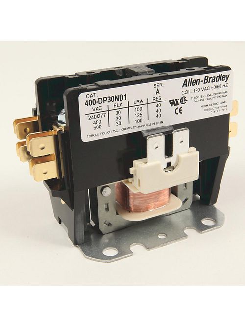 Allen-Bradley 400-DP30ND2 30 Amp 120 Volt 50/60 Hz Definite Purpose Contactor Allen-Bradley 400-DP30ND2 30 Amp 120 Volt 50/60 Hz Definite Purpose Contactor