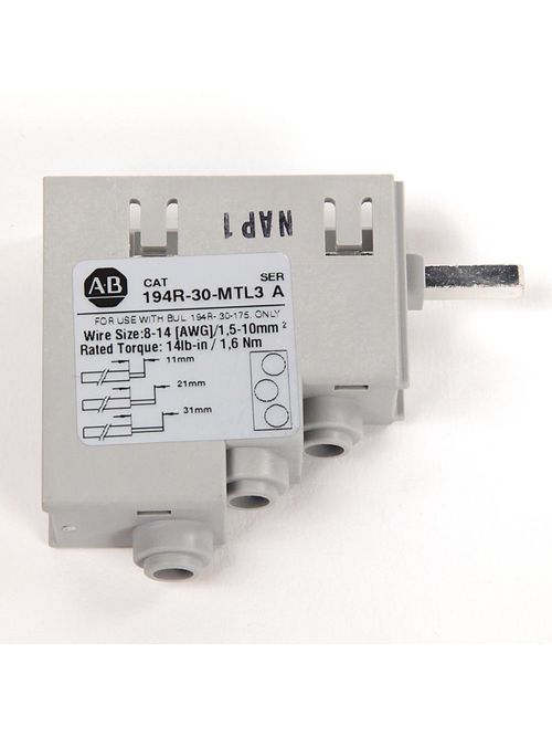 Allen-Bradley 194R-30-MTL3 30 Amp 3 AWG/6 AWG Wire Multi-Tap Lug Allen-Bradley 194R-30-MTL3 30 Amp 3 AWG/6 AWG Wire Multi-Tap Lug