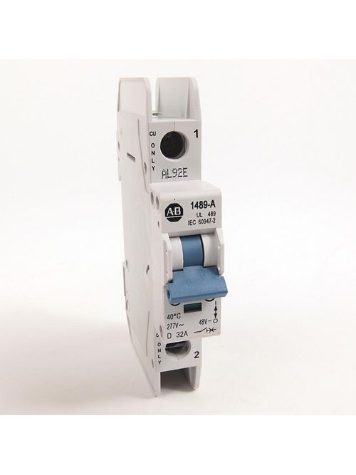 Product image for Allen Bradley 1489-A1D100 1-Pole 10 Amp 277 VAC 48 VDC Thermal Magnetic Miniature Circuit Breaker
