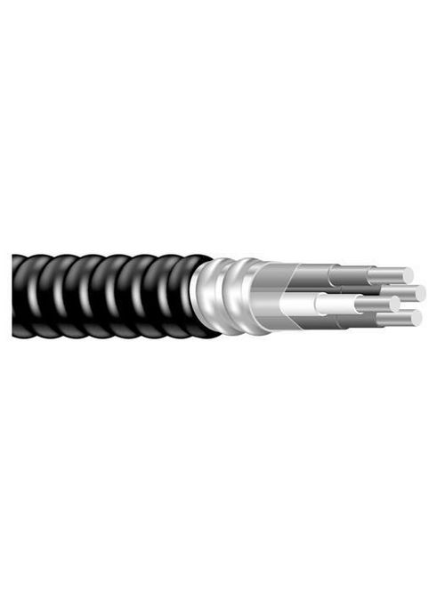 Product image for MC-PVC 10/2 Solid Copper Conductor, Aluminum Armor Cable (Black,White,Green) (1000ft Reel)