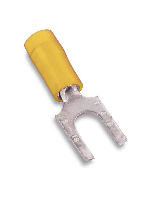Thomas & Betts RC10-8FS 12 to 10 AWG #8 Stud Yellow Electrotinned Copper Nylon Insulated Fork Terminal Thomas & Betts RC10-8FS 12 to 10 AWG #8 Stud Yellow Electrotinned Copper Nylon Insulated Fork Terminal