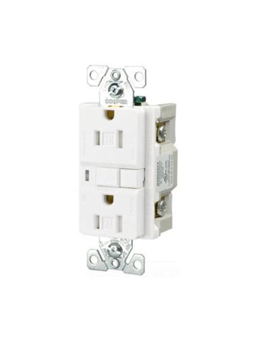 Product image for Eaton Wiring Devices TRVGF15W 15 Amp 125 VAC 2-Pole 3-Wire NEMA 5-15R White Straight Blade Duplex Receptacle