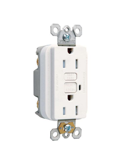 Product image for Pass & Seymour 1595-TRSW GFCI Tamper-Resistant Auto Ground Receptacle, 10kA SCCR,15A 125VAC - White