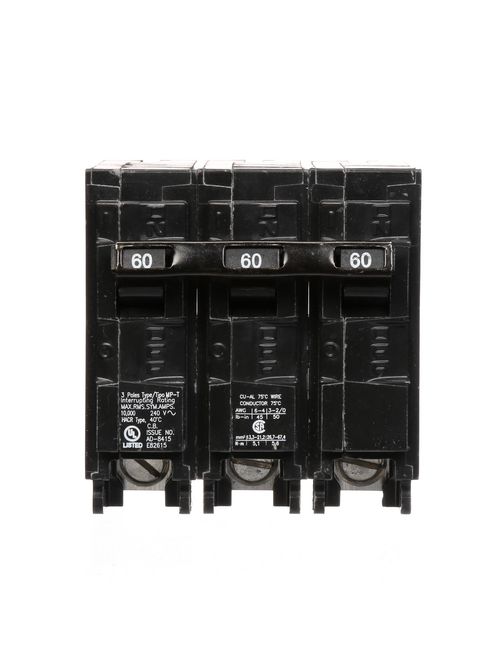 Siemens MP360 3-Pole 240 VAC 60 Amp 10 kA Plug-In Common Trip Circuit Breaker Siemens MP360 3-Pole 240 VAC 60 Amp 10 kA Plug-In Common Trip Circuit Breaker